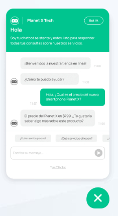 Vista previa del chatbot con inteligencia artificial