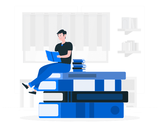 Ilustración persona leyendo sobre libros